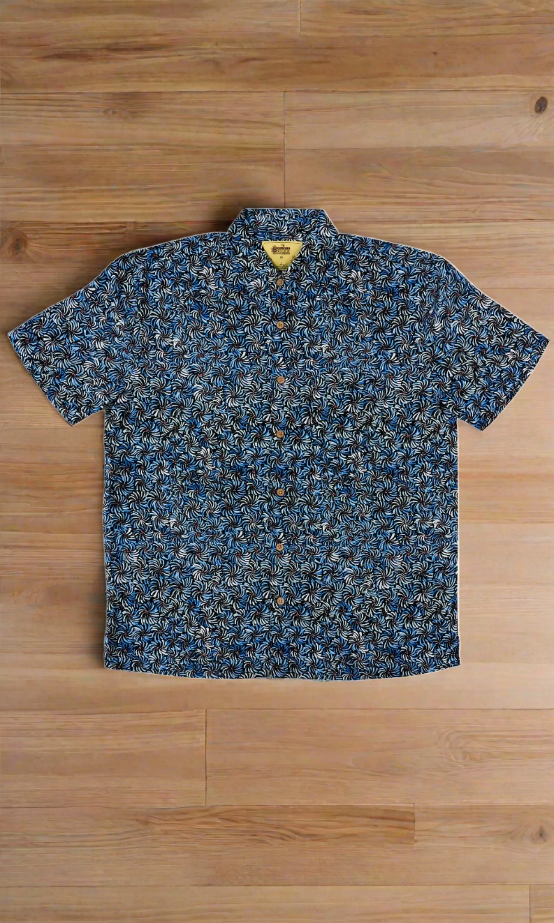 Bamboo Men's Shirt Aboriginal Art Bush Banana Blue