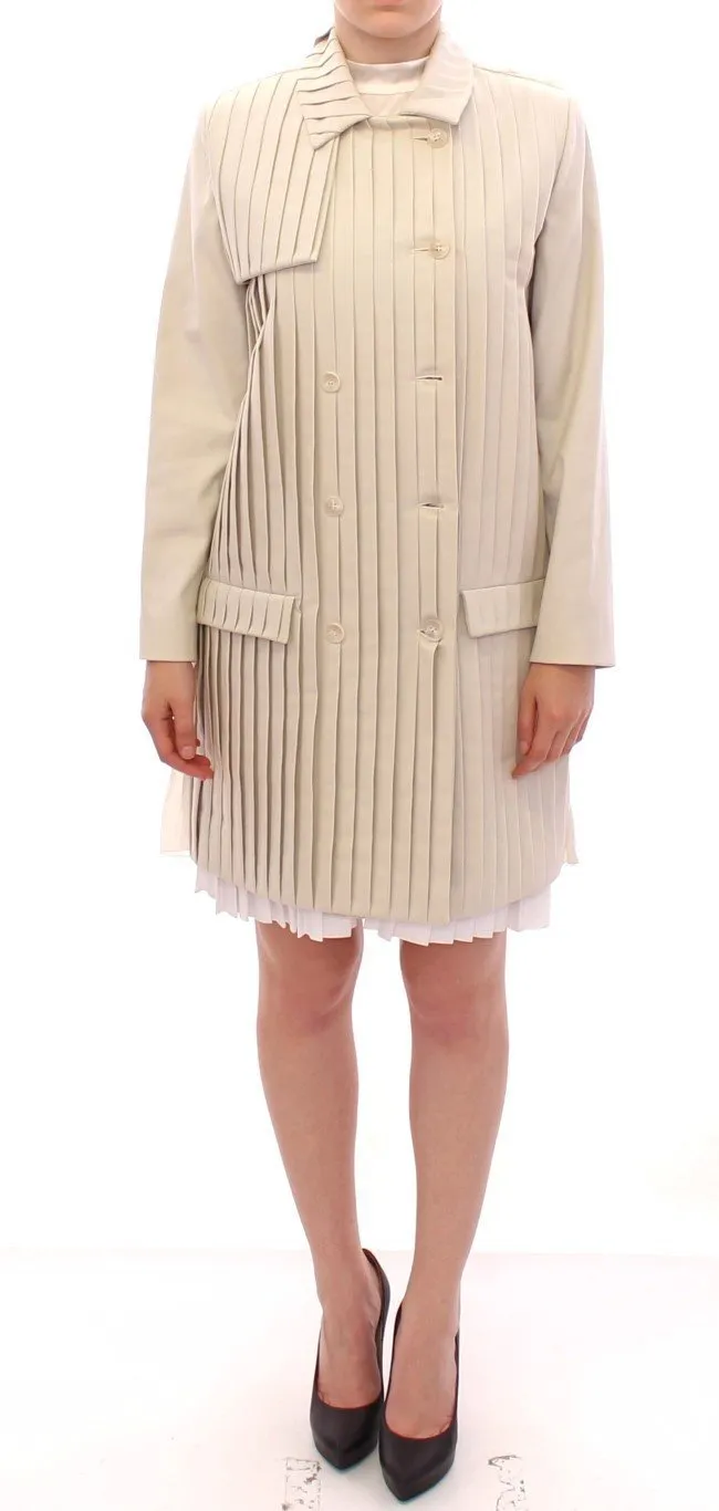Beige Cotton Pleated Silk Coat