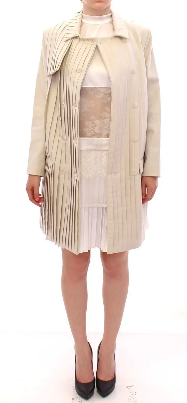 Beige Cotton Pleated Silk Coat