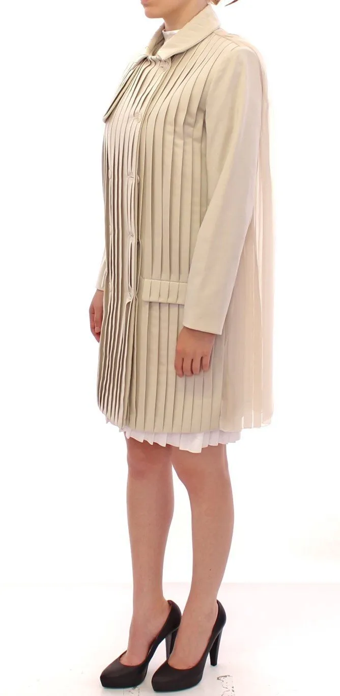 Beige Cotton Pleated Silk Coat