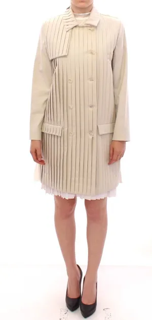 Beige Cotton Pleated Silk Coat