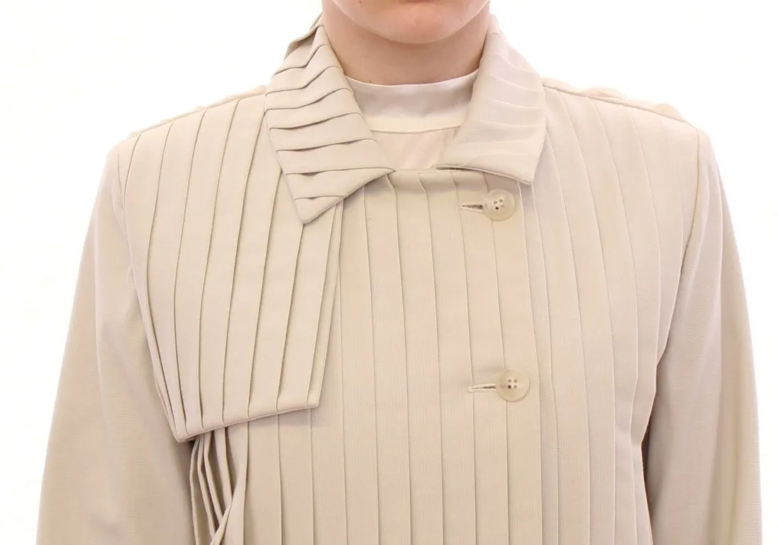 Beige Cotton Pleated Silk Coat