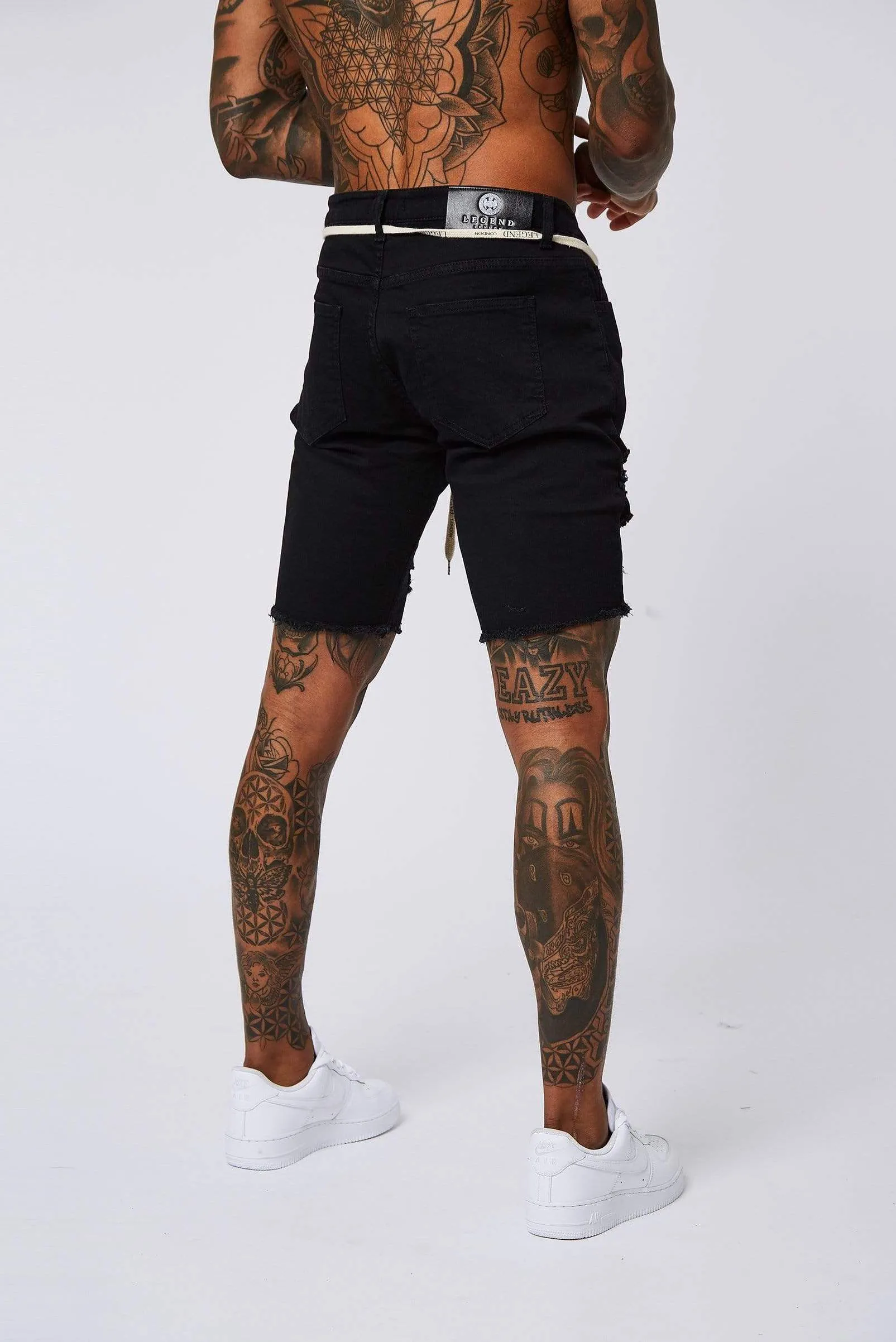 Black Denim Shorts - Ripped & Repaired