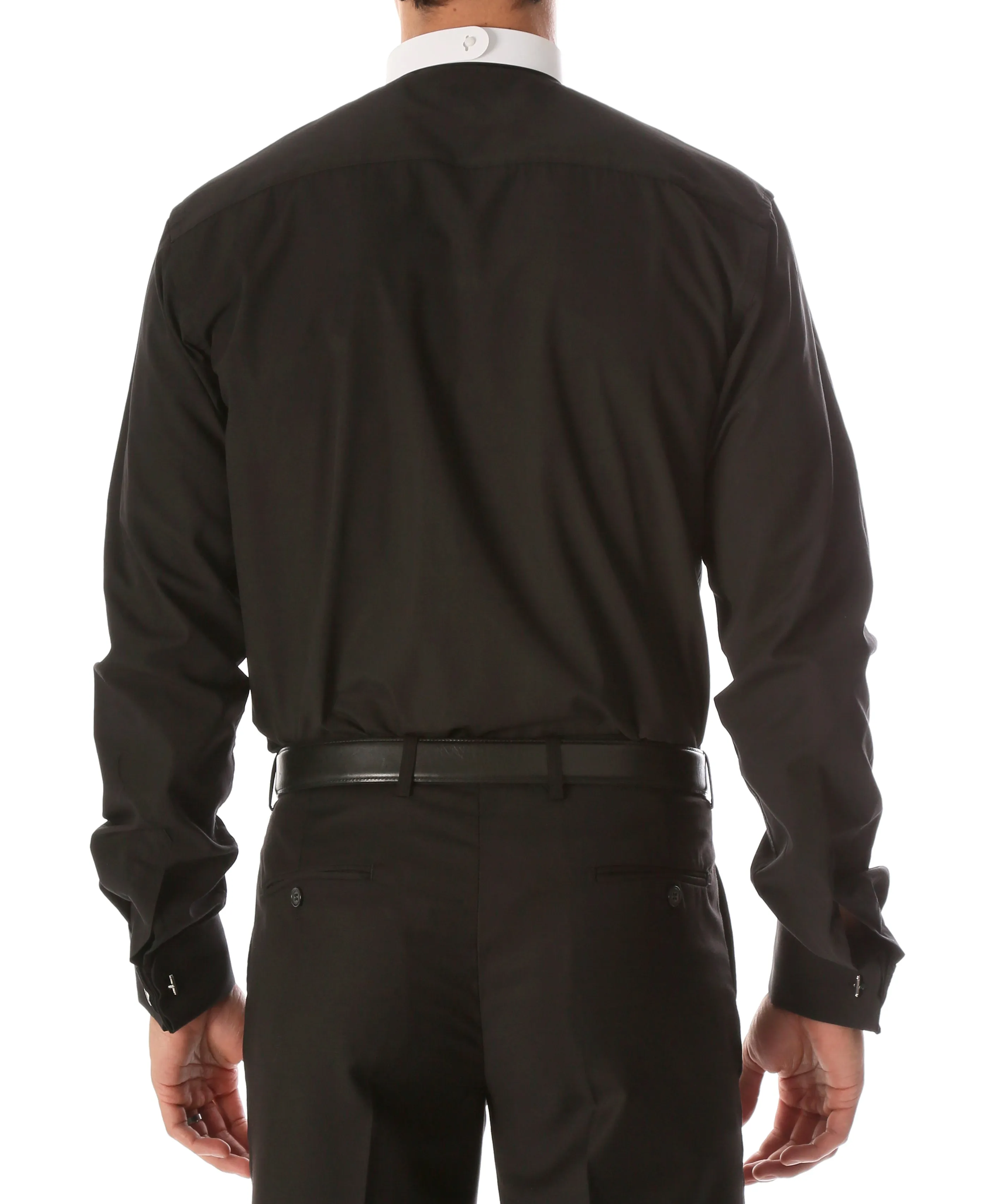 Black Mandarin Collar Clergy Shirt with FULL CIRCLE TAB