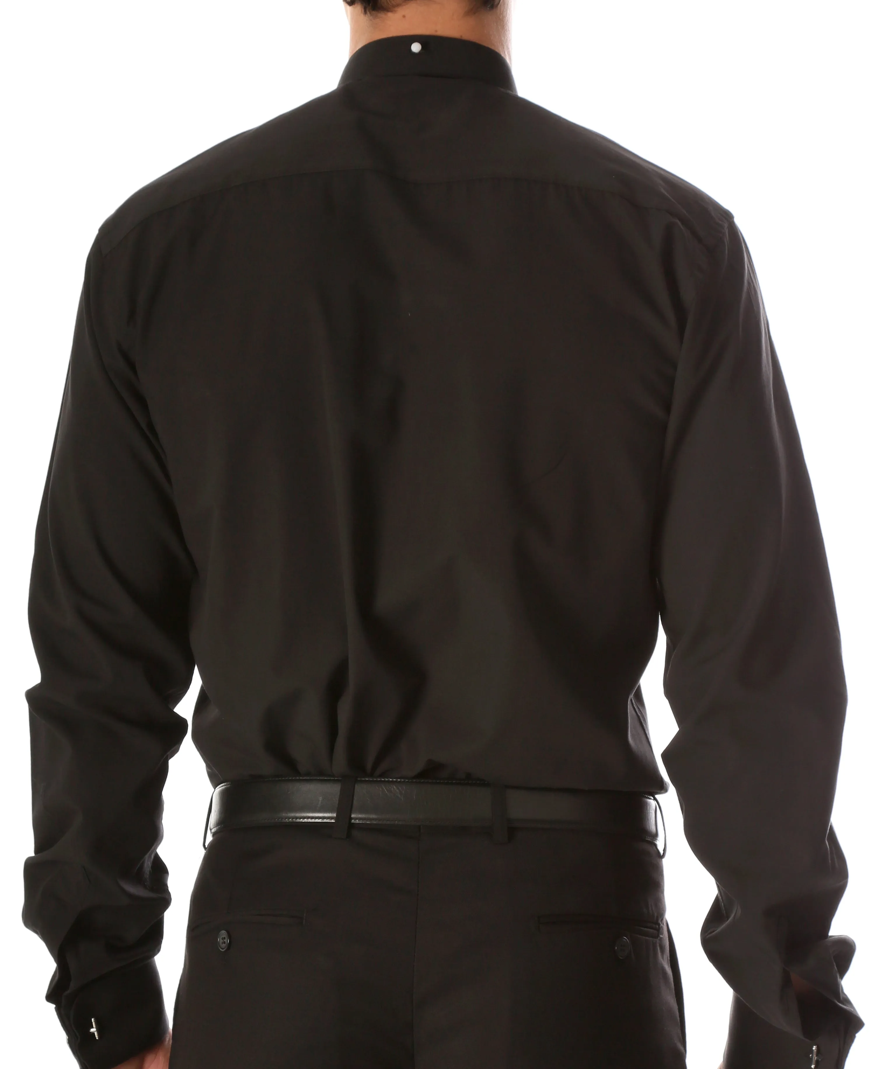 Black Mandarin Collar Clergy Shirt with FULL CIRCLE TAB