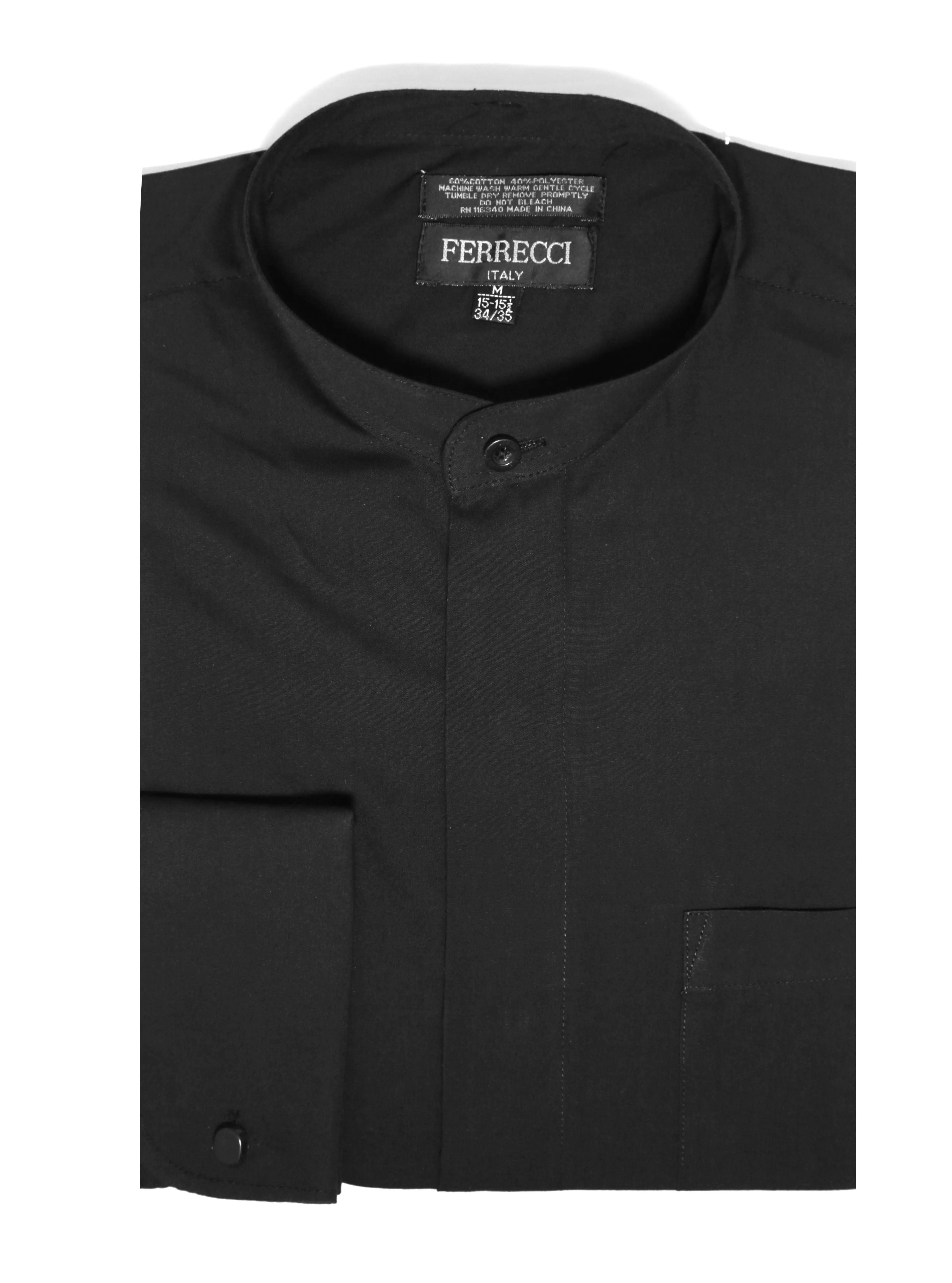 Black Mandarin Collar Clergy Shirt with FULL CIRCLE TAB