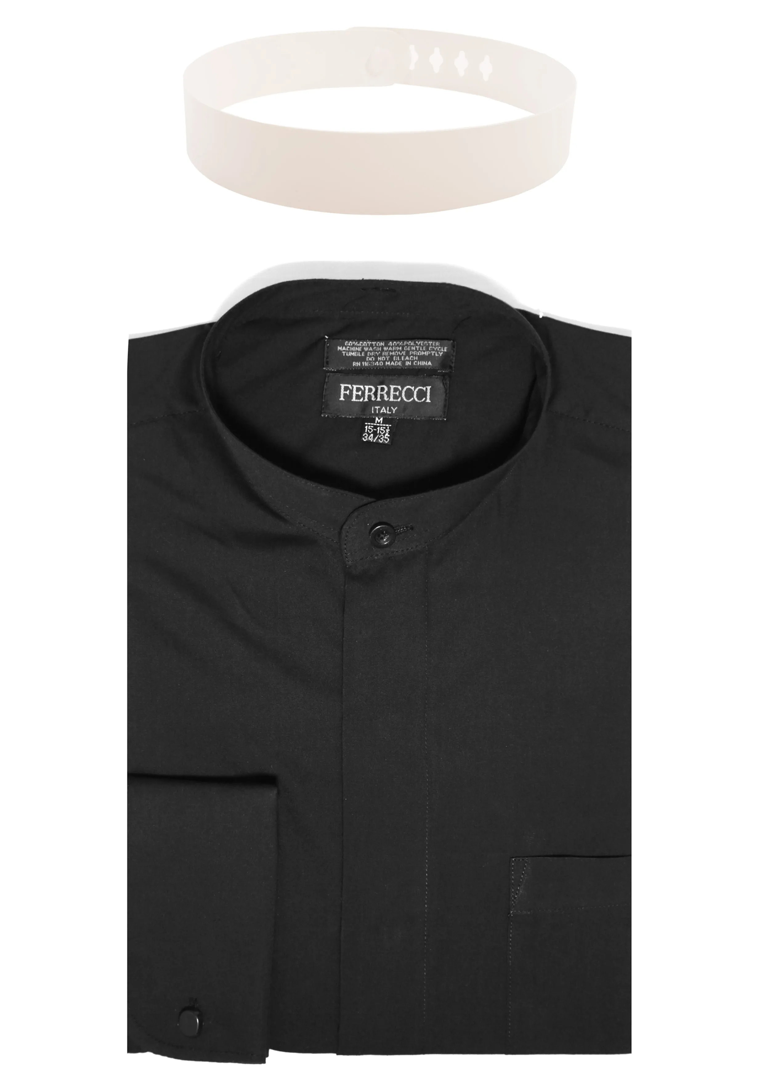 Black Mandarin Collar Clergy Shirt with FULL CIRCLE TAB