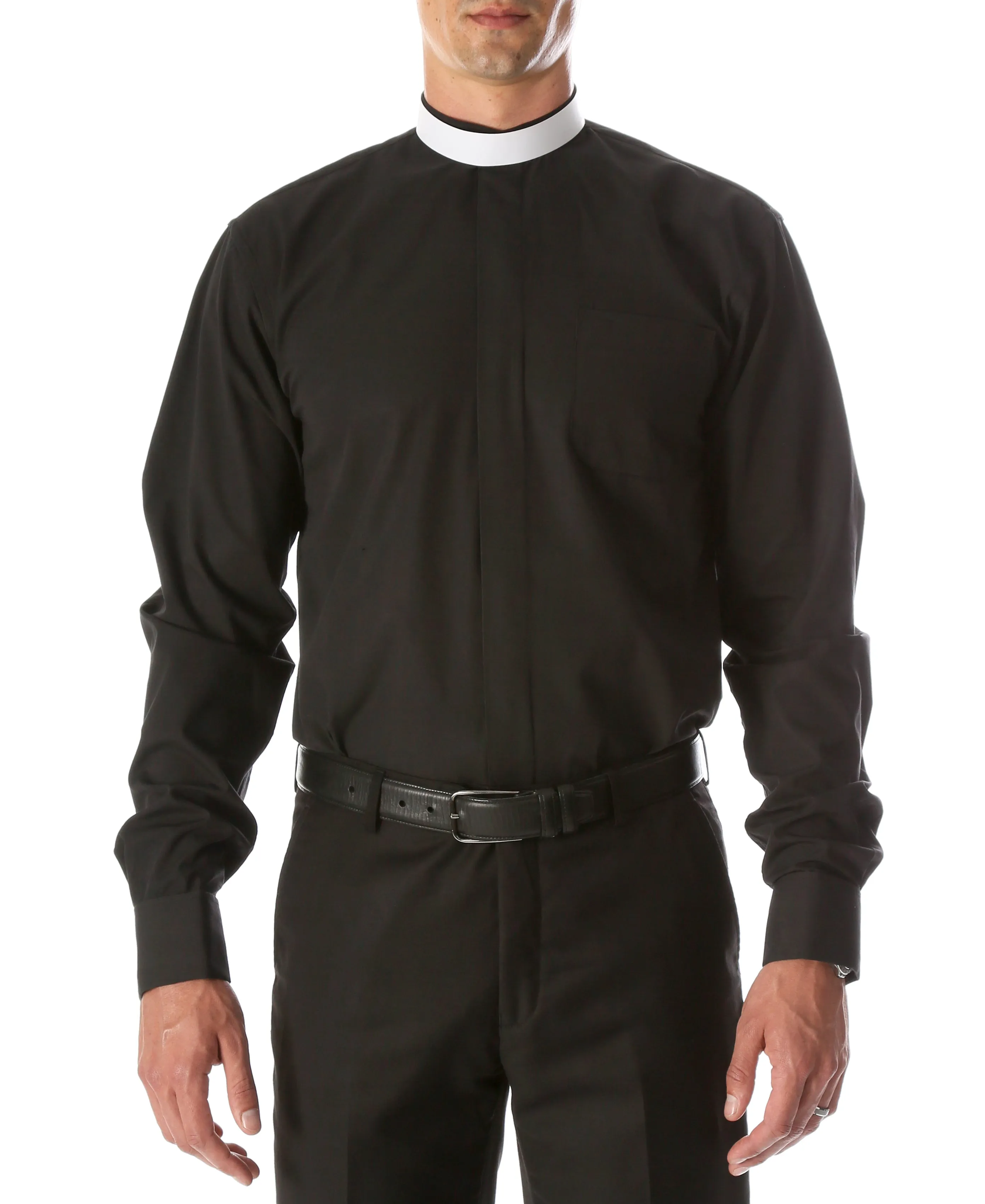 Black Mandarin Collar Clergy Shirt with FULL CIRCLE TAB