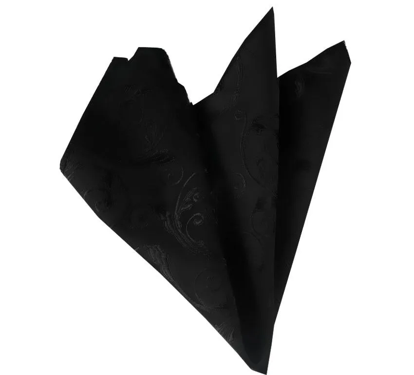 Black Paisley Pocket Square for Men - Premium Silk Handkerchiefs for Suits