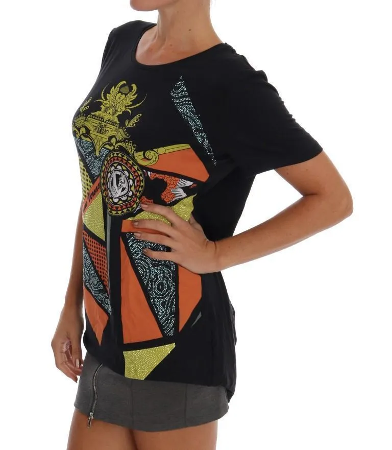 Black Stretch Baroque Print T-Shirt