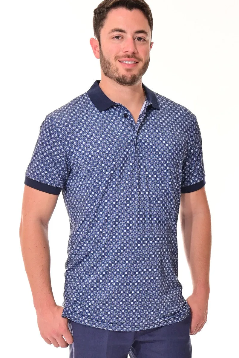 Brayden Men's Quick Dry Printed Polo - Navy