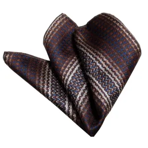 Brown Knitted Snowflakes Mens Pocket Square - Premium Silk Handkerchiefs for Suits