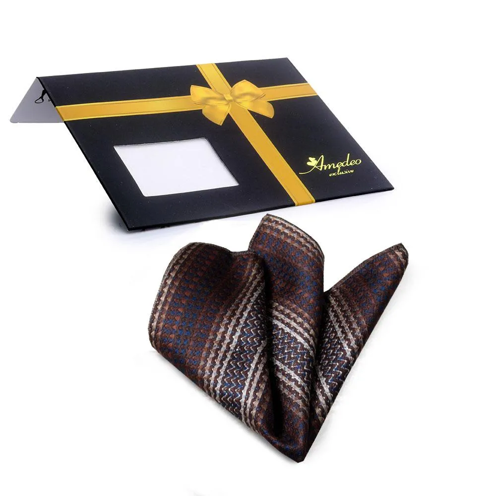 Brown Knitted Snowflakes Mens Pocket Square - Premium Silk Handkerchiefs for Suits