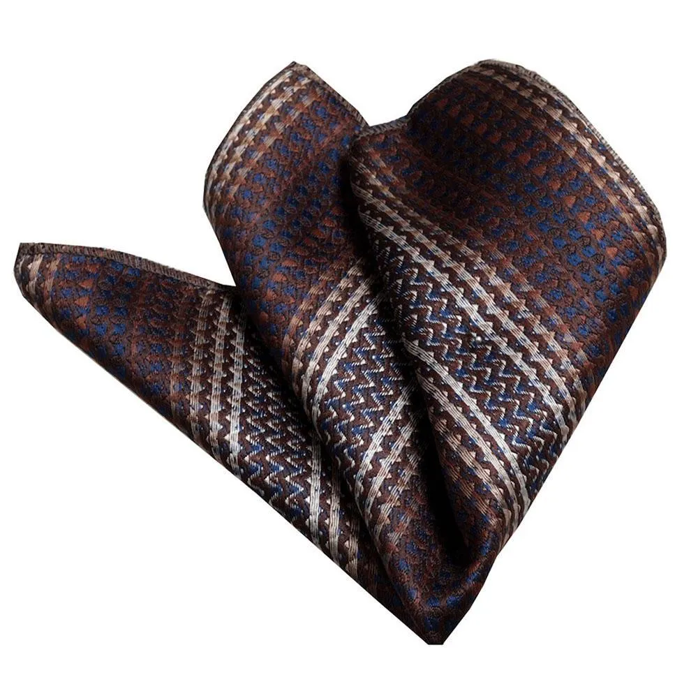 Brown Knitted Snowflakes Mens Pocket Square - Premium Silk Handkerchiefs for Suits