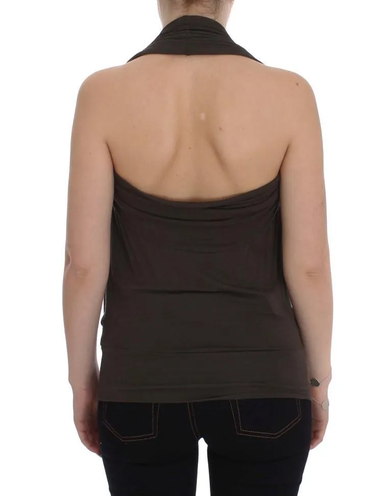 Brown Stretch Sleeveless Blouse
