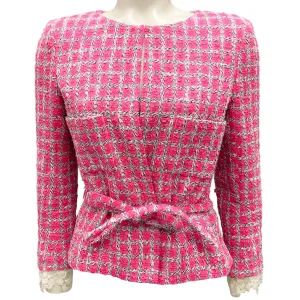 Chanel Summer Pink / White 2019 Belted Lace Trim Detail Lesage Tweed Jacket