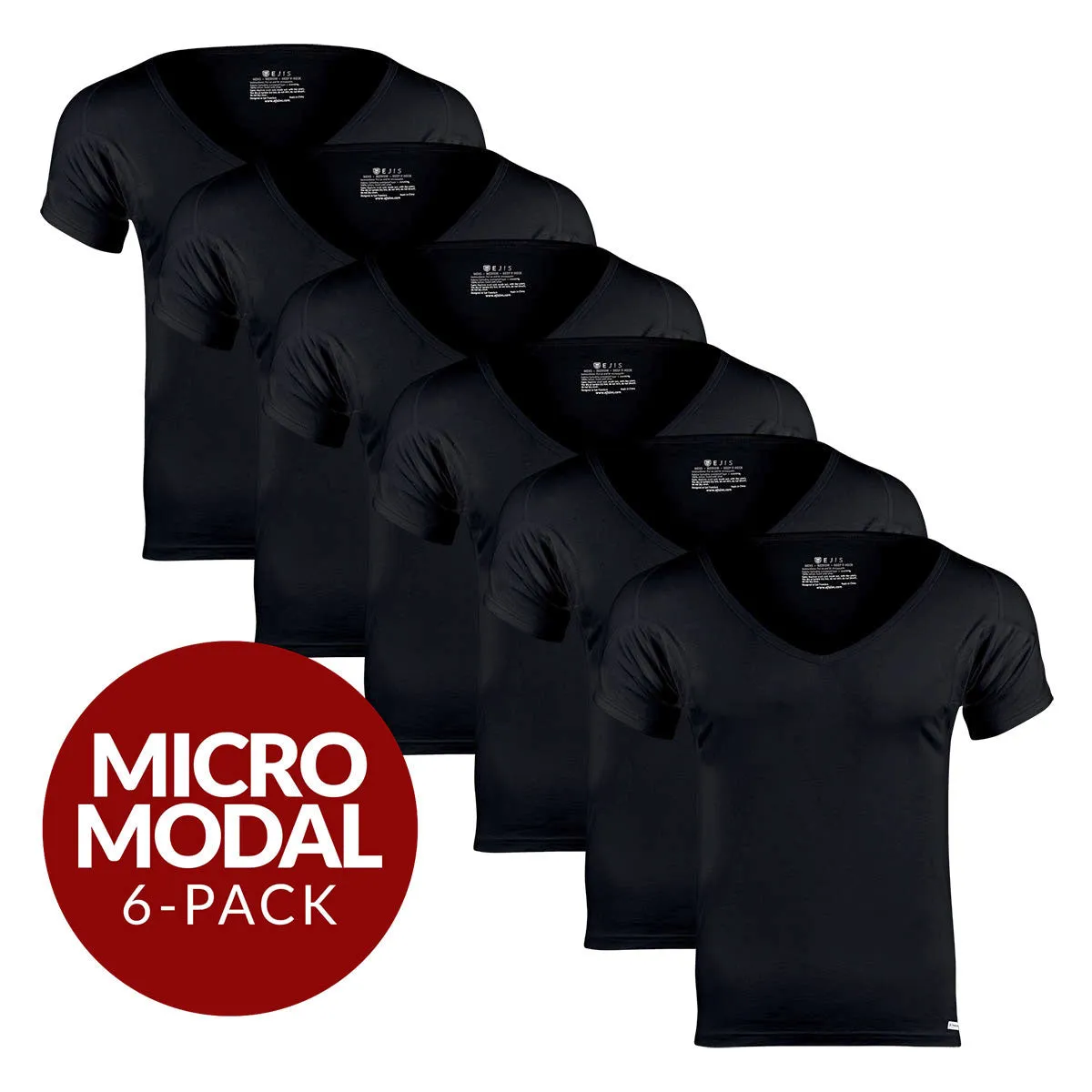 Deep V Micro Modal Sweat Proof Undershirt For Men - Black 6-Pack