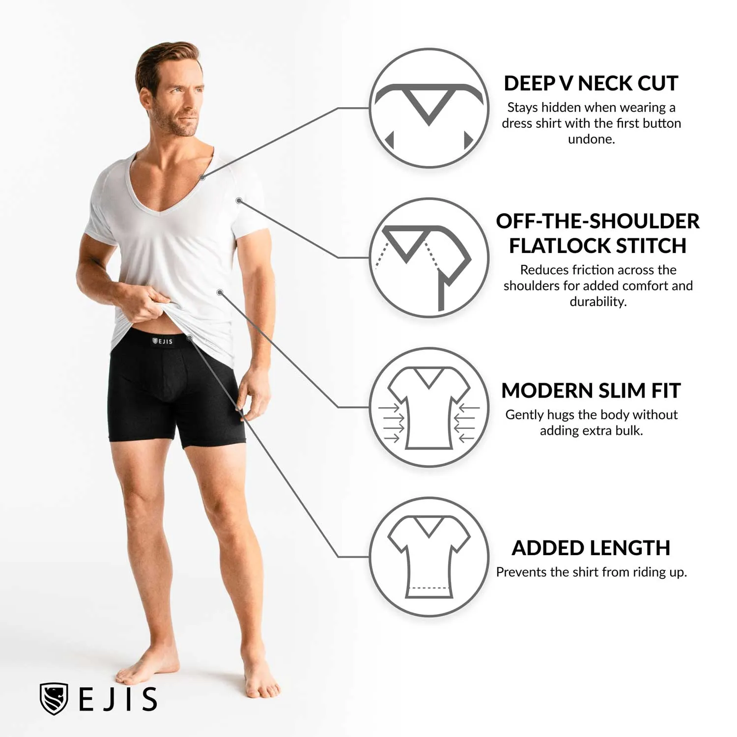 Deep V Micro Modal Sweat Proof Undershirt For Men - Black 6-Pack