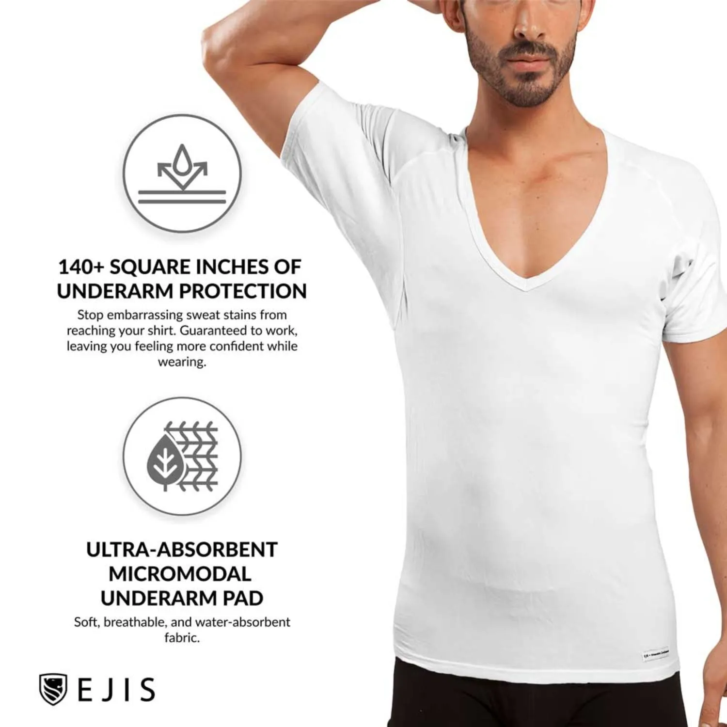 Deep V Micro Modal Sweat Proof Undershirt For Men - Black 6-Pack