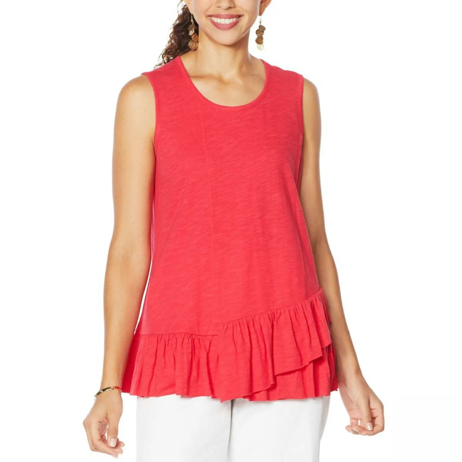 DG2 by Diane Gilman Women's Asymmetric Ruffle Tank Top