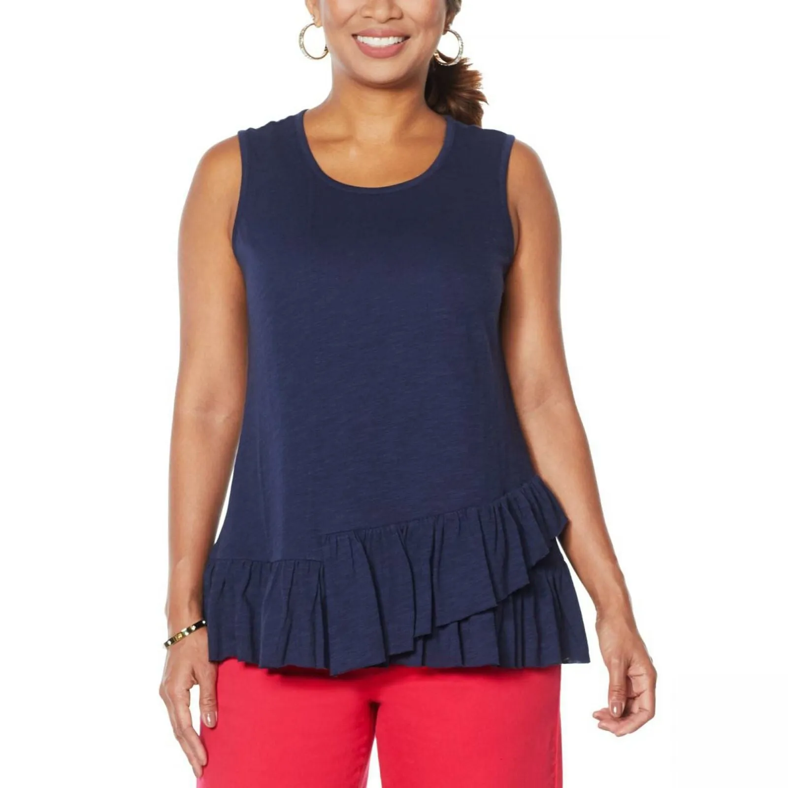 DG2 by Diane Gilman Women's Asymmetric Ruffle Tank Top