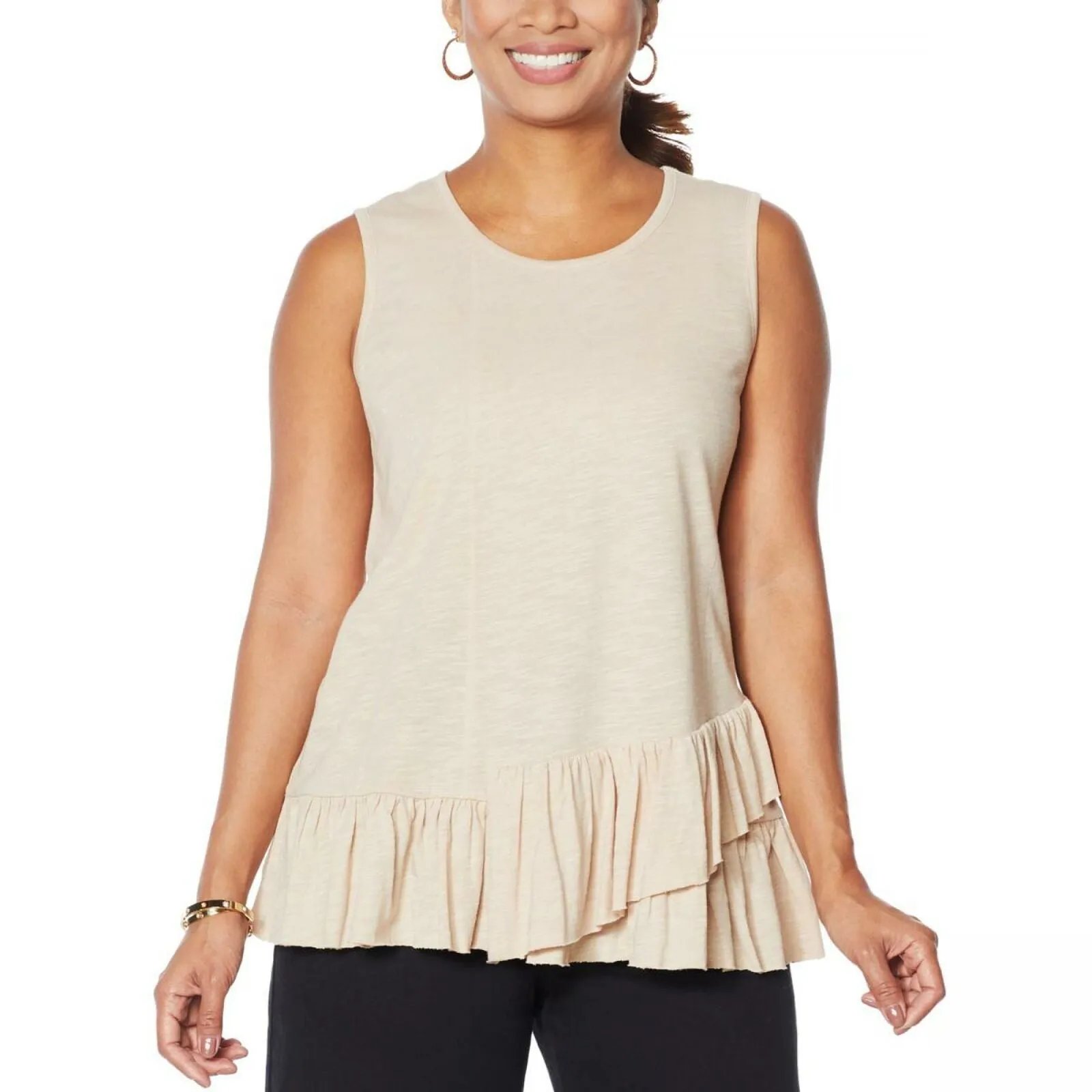 DG2 by Diane Gilman Women's Asymmetric Ruffle Tank Top