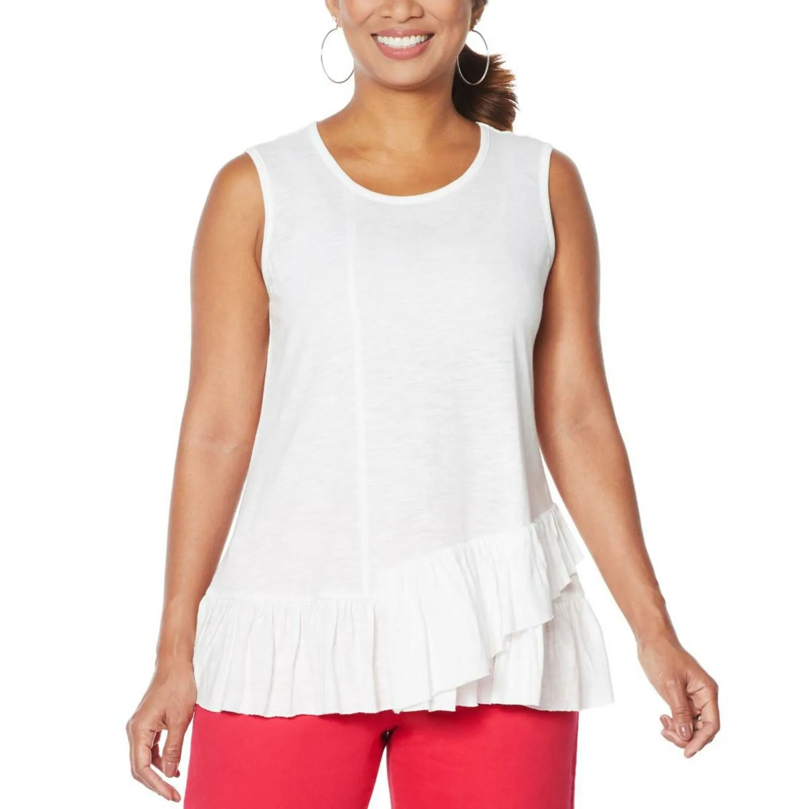 DG2 by Diane Gilman Women's Asymmetric Ruffle Tank Top