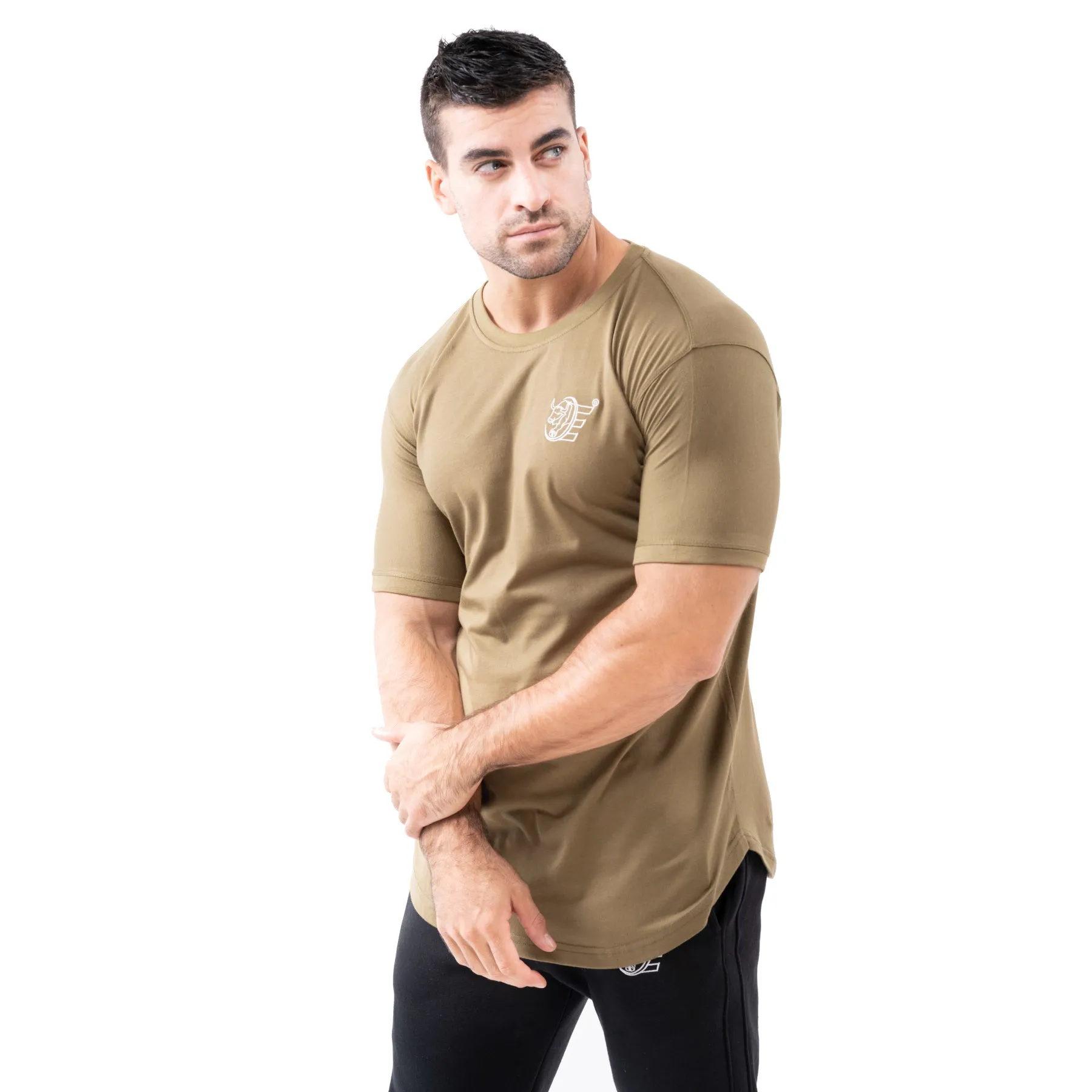 Estremo Fitness Flex-Knit Crew Neck Tees - Olive