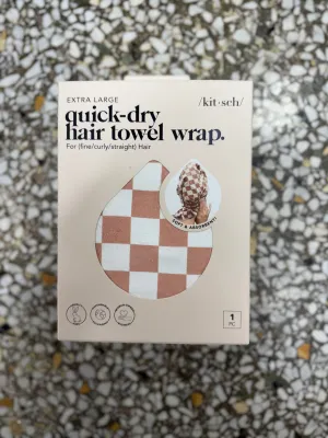 Extra Large Quick-Dry Hair Towel Wrap- Terracotta Checker
