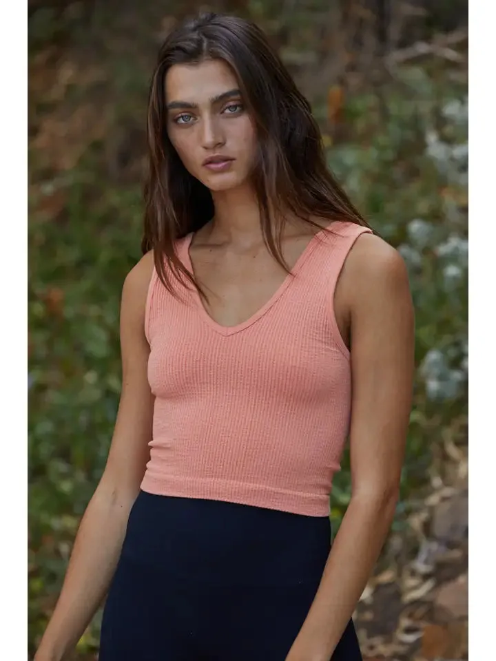 Fine Line V Neck Ribbed Crop Brami