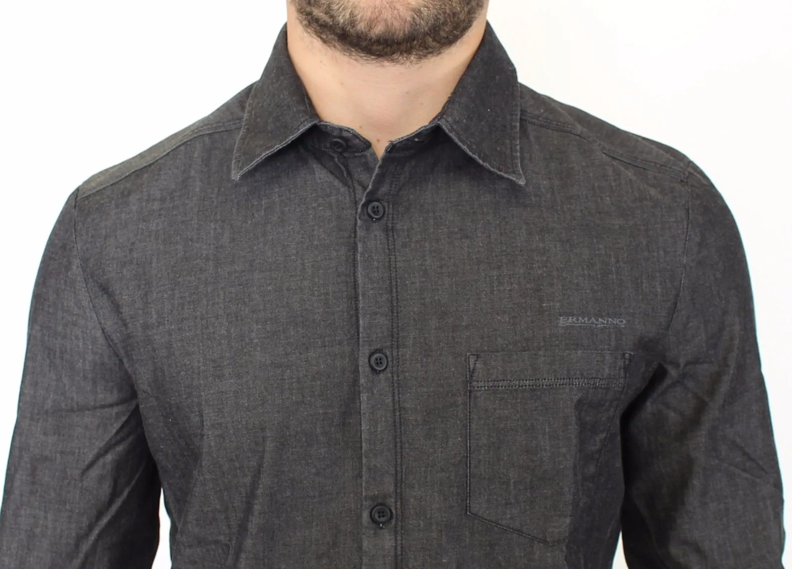 Gray Stretch Denim Jeans Cotton Casual Shirt