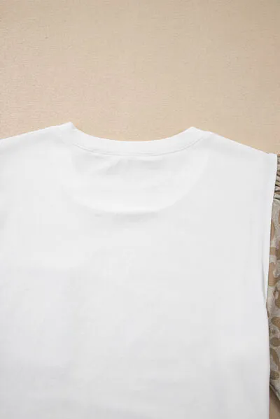 Hazel Blues® |  Leopard Patchwork Crochet Lace Trim Puff Sleeve T Shirt