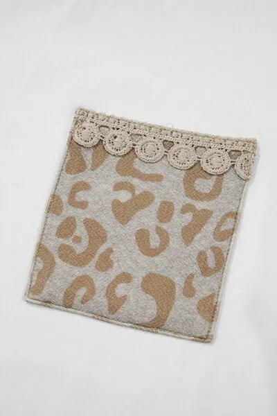 Hazel Blues® |  Leopard Patchwork Crochet Lace Trim Puff Sleeve T Shirt
