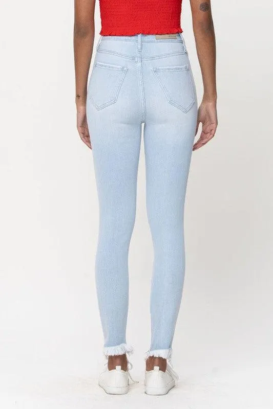 High Rise Destroy Frayed Hem Ankle Skinny