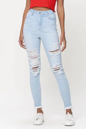 High Rise Destroy Frayed Hem Ankle Skinny