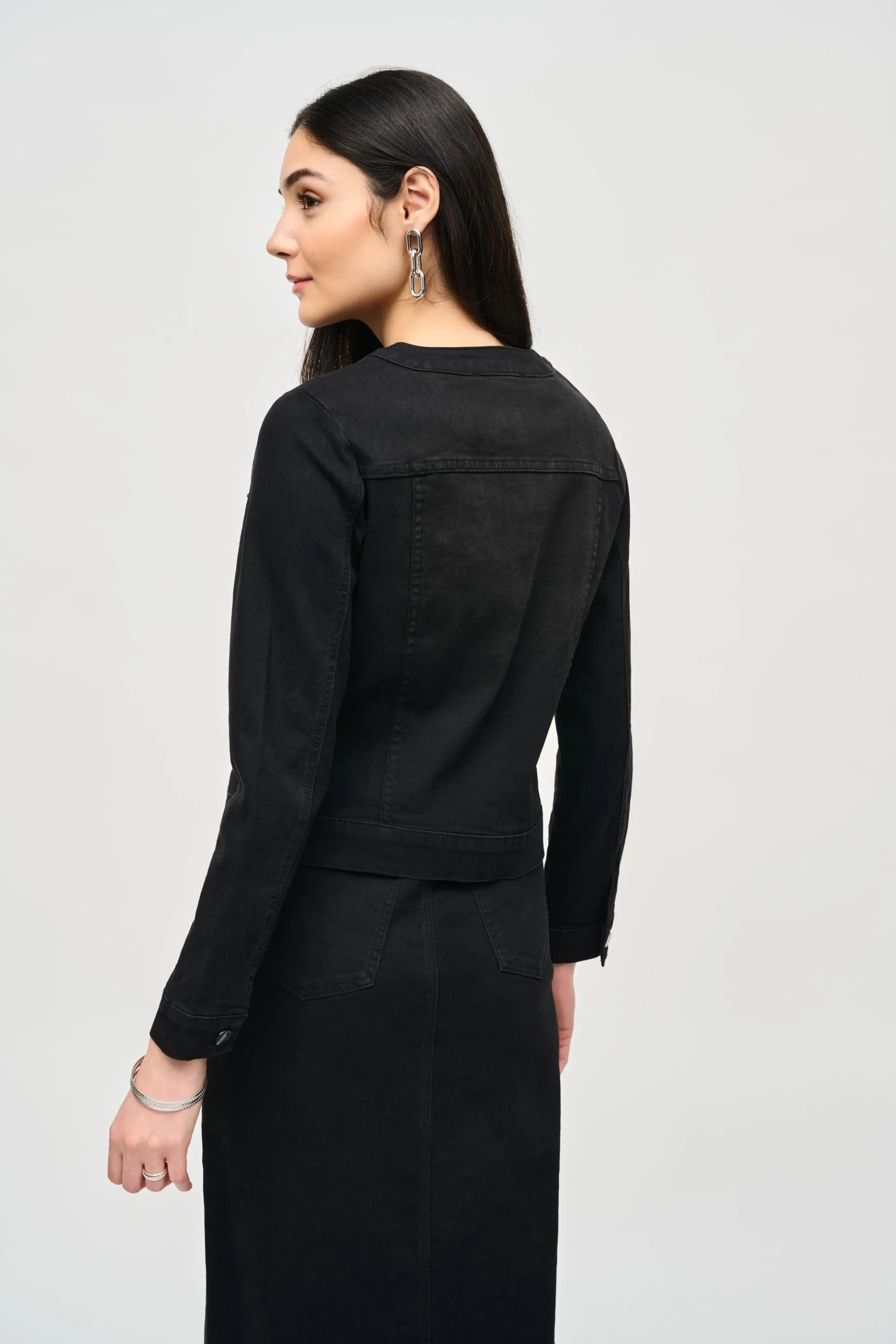 Joseph Ribkoff Black Long Sleeve Fitted Denim Jean Jacket 243935