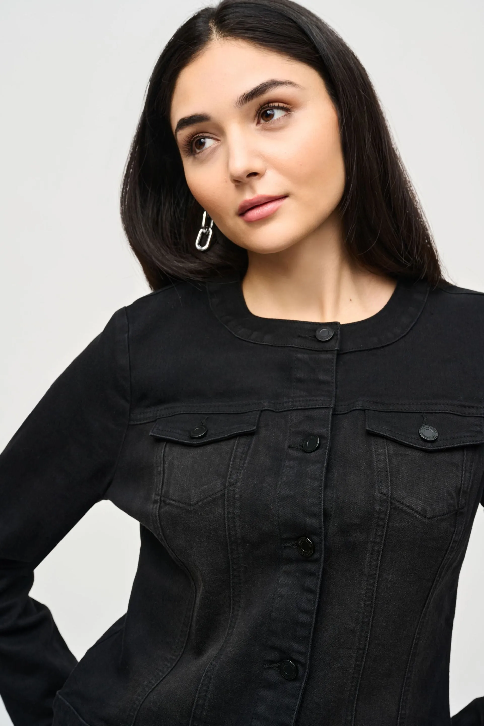 Joseph Ribkoff Black Long Sleeve Fitted Denim Jean Jacket 243935