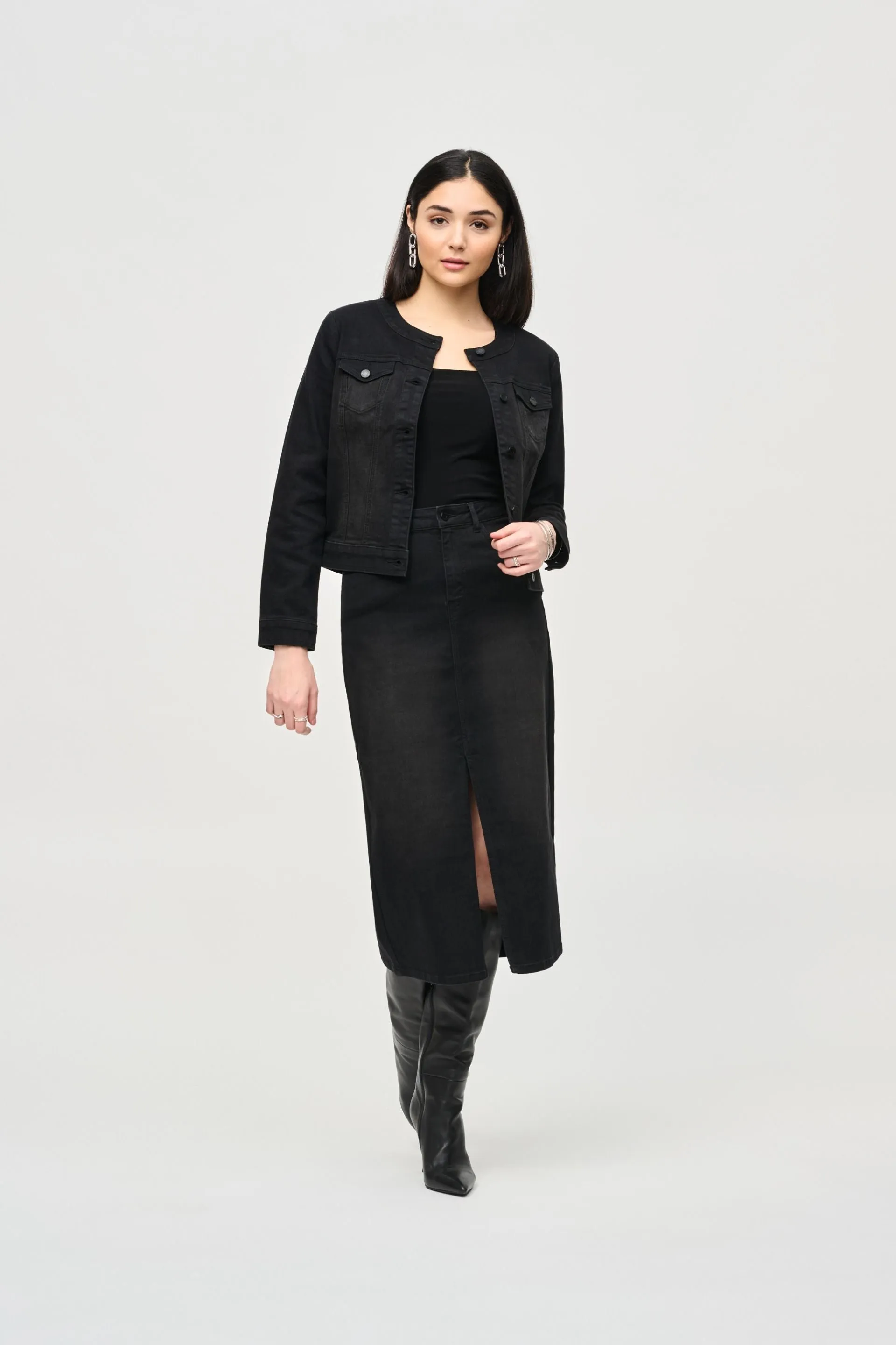 Joseph Ribkoff Black Long Sleeve Fitted Denim Jean Jacket 243935