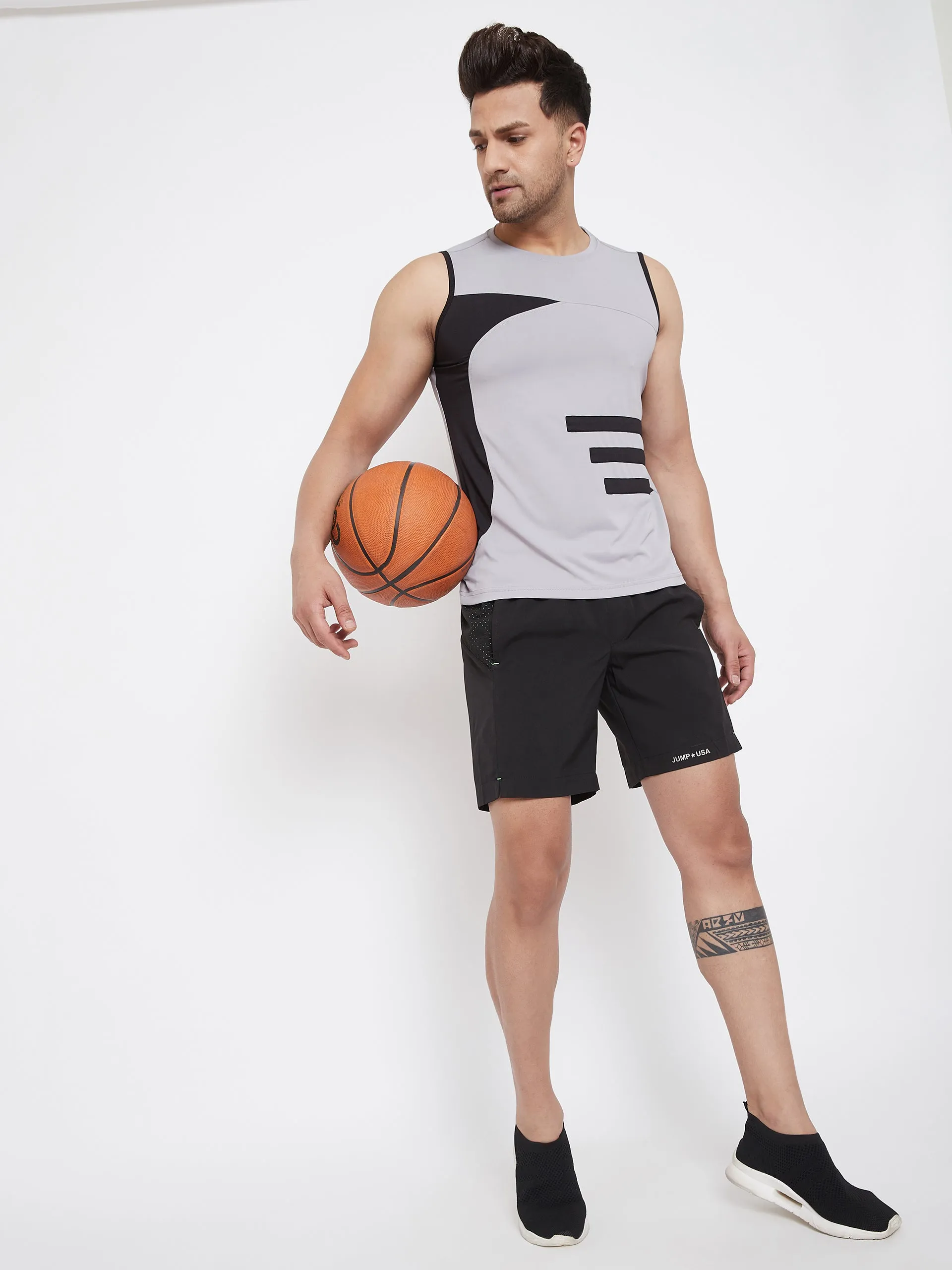 JUMP USA Men Blue & White Striped Active Wear T-shirt