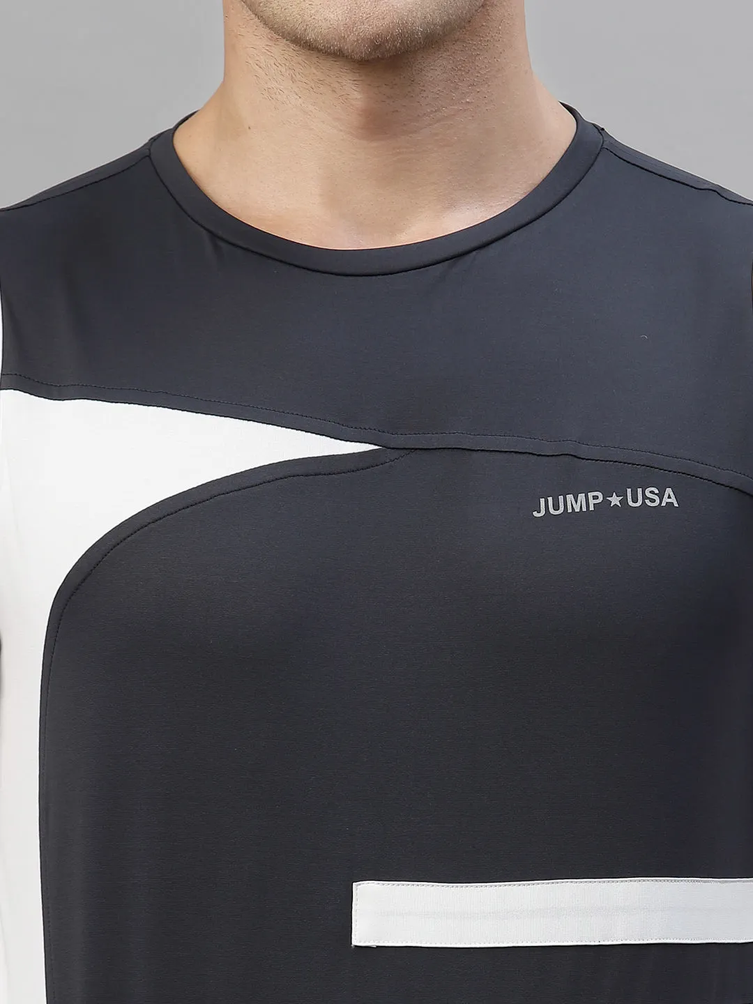 JUMP USA Men Blue & White Striped Active Wear T-shirt