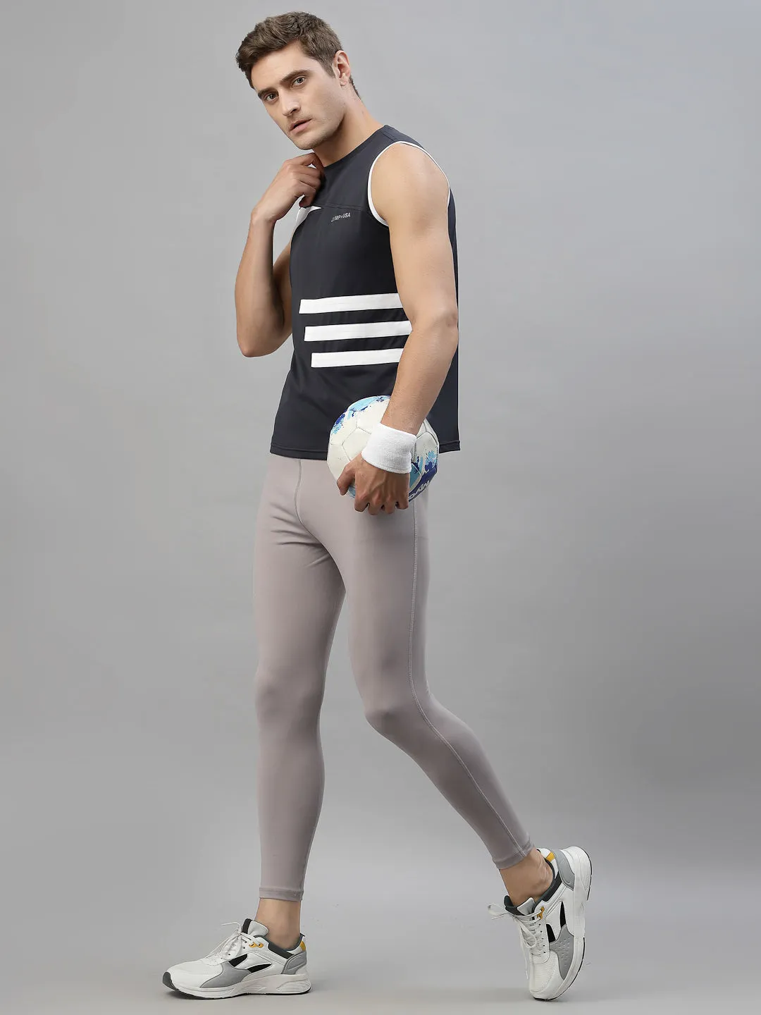 JUMP USA Men Blue & White Striped Active Wear T-shirt