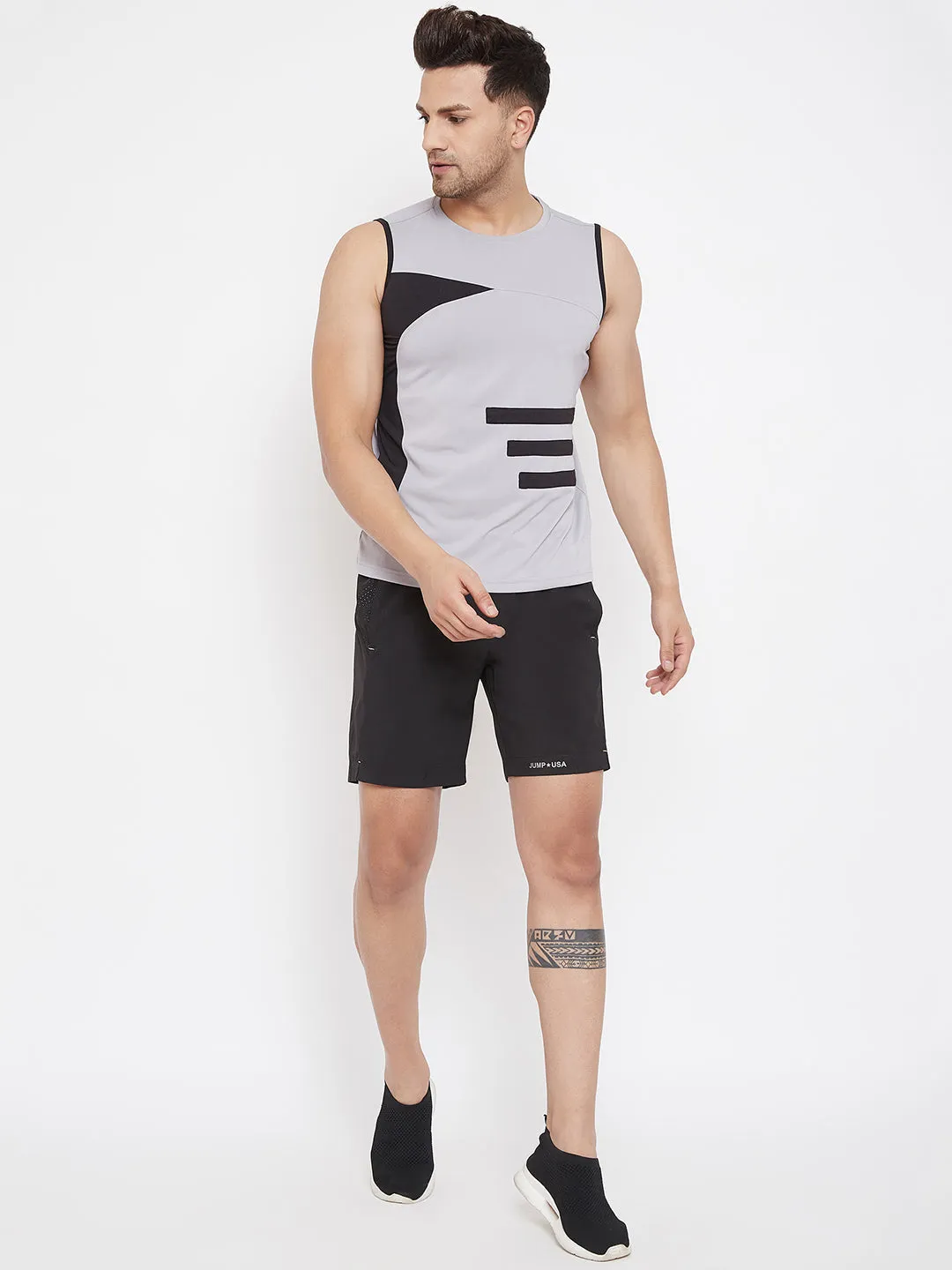 JUMP USA Men Blue & White Striped Active Wear T-shirt