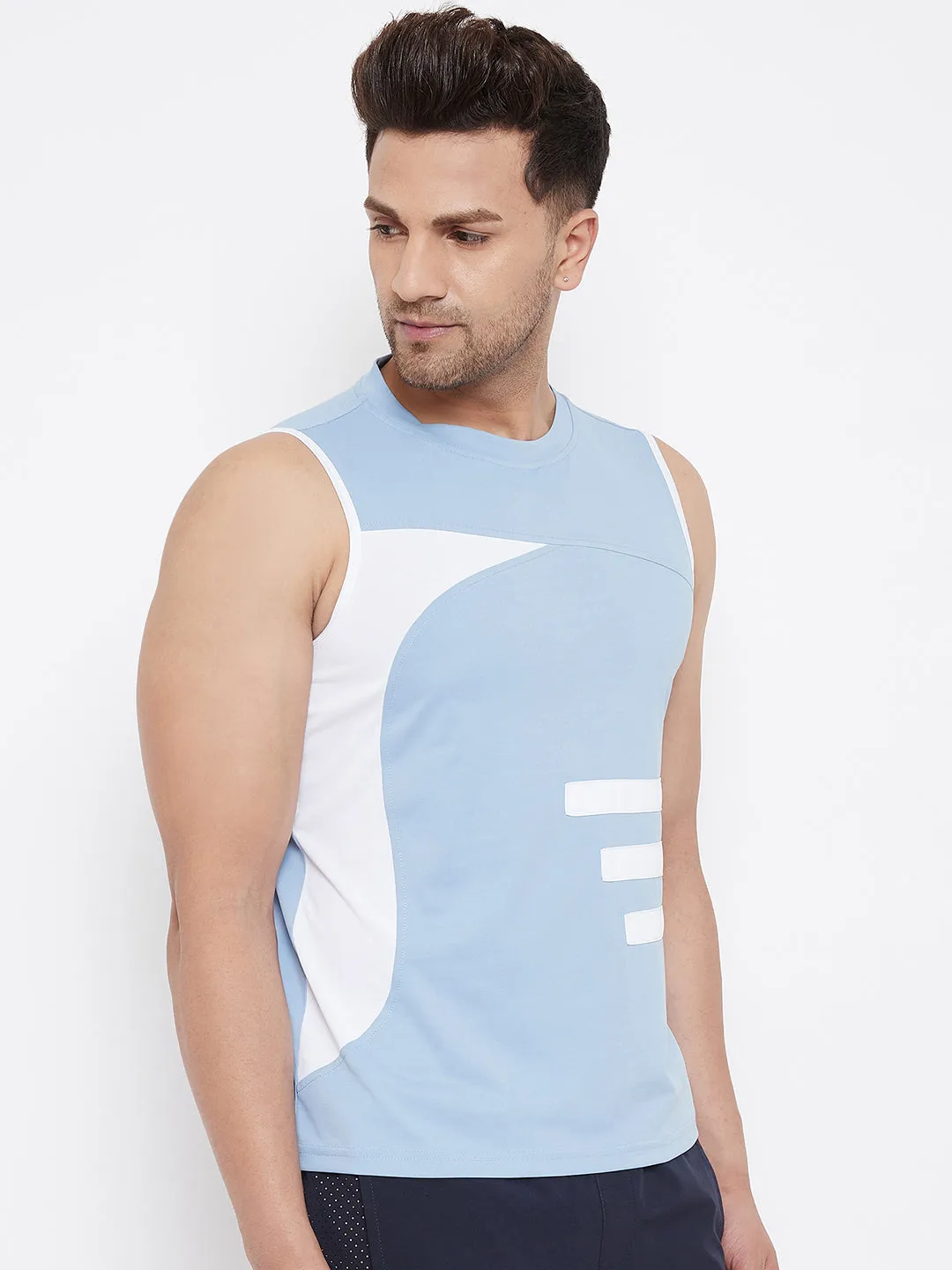 JUMP USA Men Blue & White Striped Active Wear T-shirt