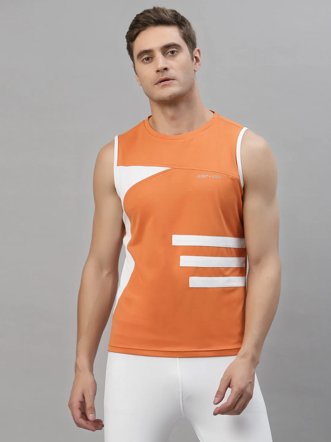 JUMP USA Men Blue & White Striped Active Wear T-shirt