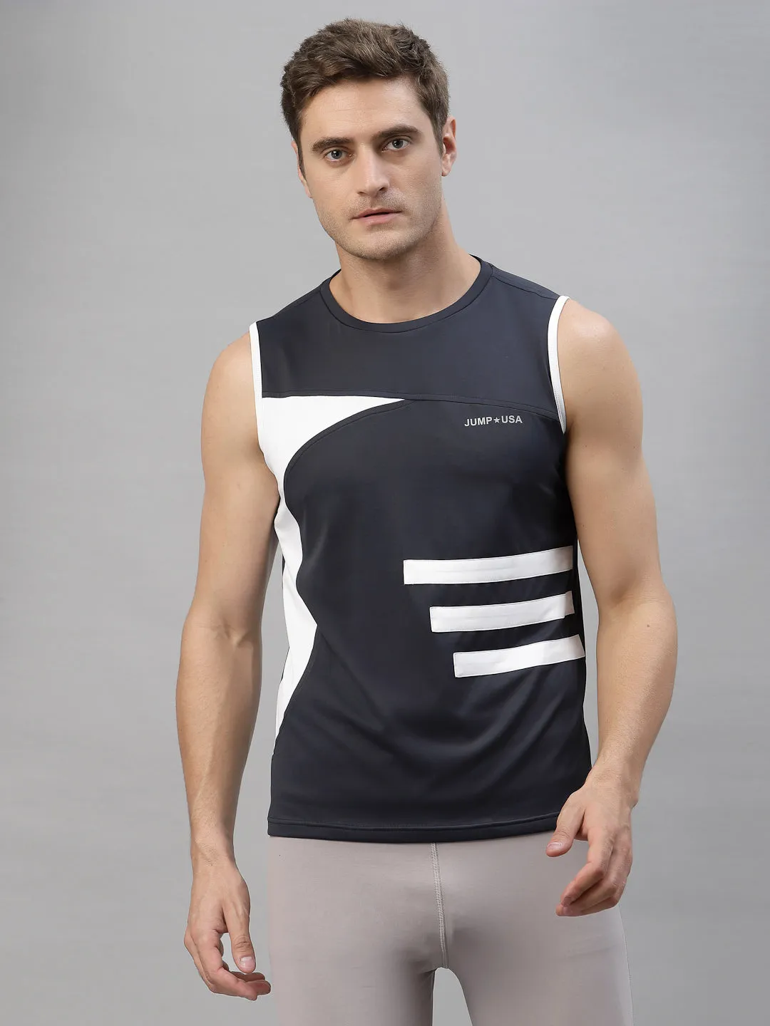 JUMP USA Men Blue & White Striped Active Wear T-shirt