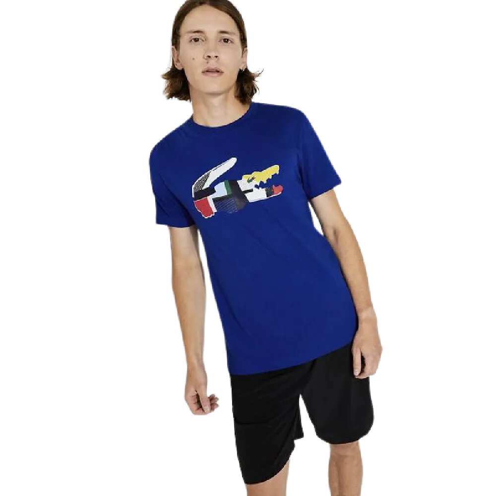 LACOSTE | BIG CCROCODILE PRINT COTTON T-SHIRT COSMIC
