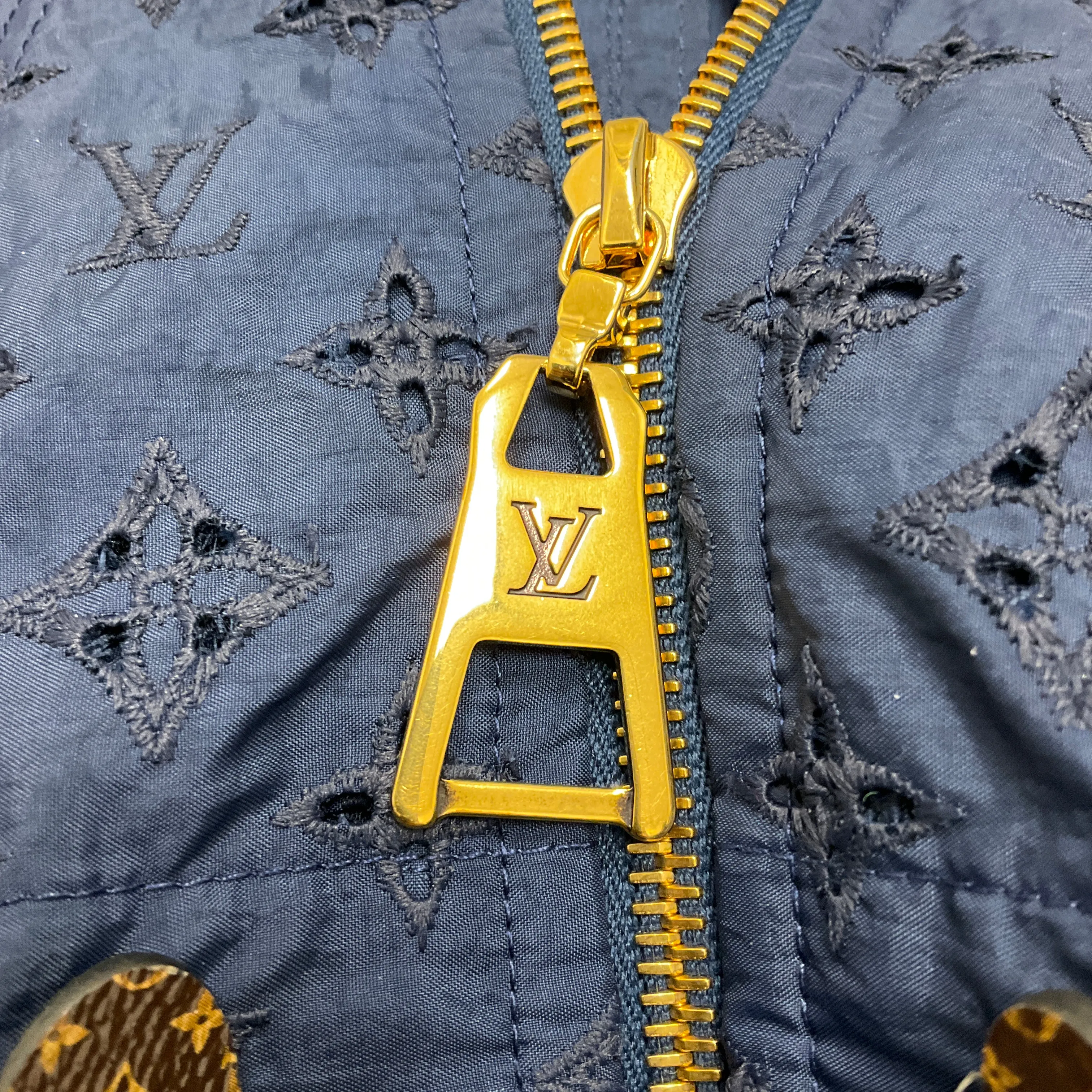 Louis Vuitton Navy Blue Hooded Zip-front Monogram Eyelet Jacket