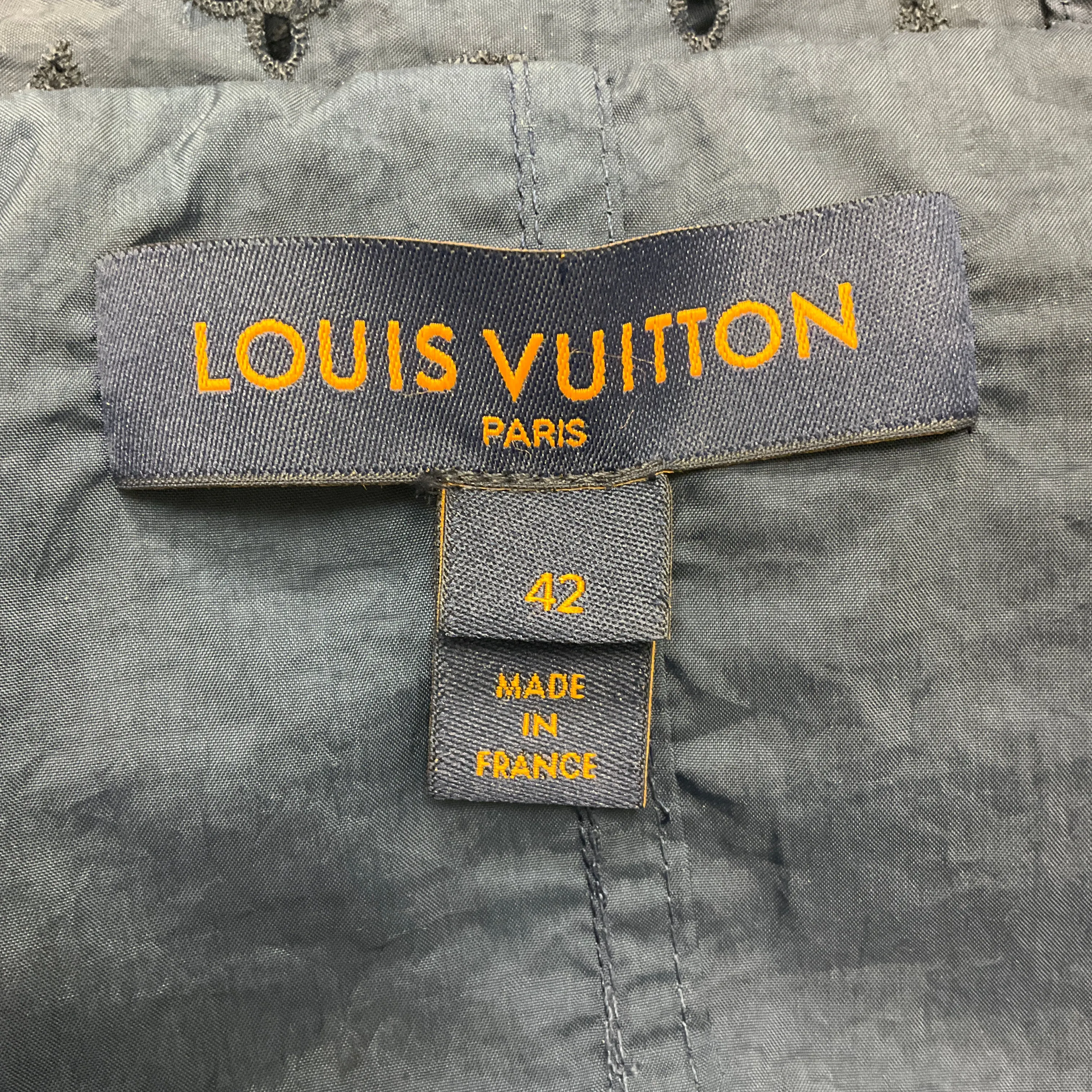 Louis Vuitton Navy Blue Hooded Zip-front Monogram Eyelet Jacket