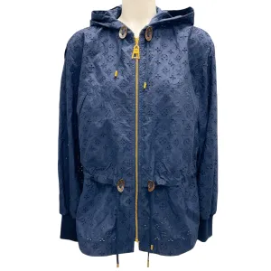 Louis Vuitton Navy Blue Hooded Zip-front Monogram Eyelet Jacket