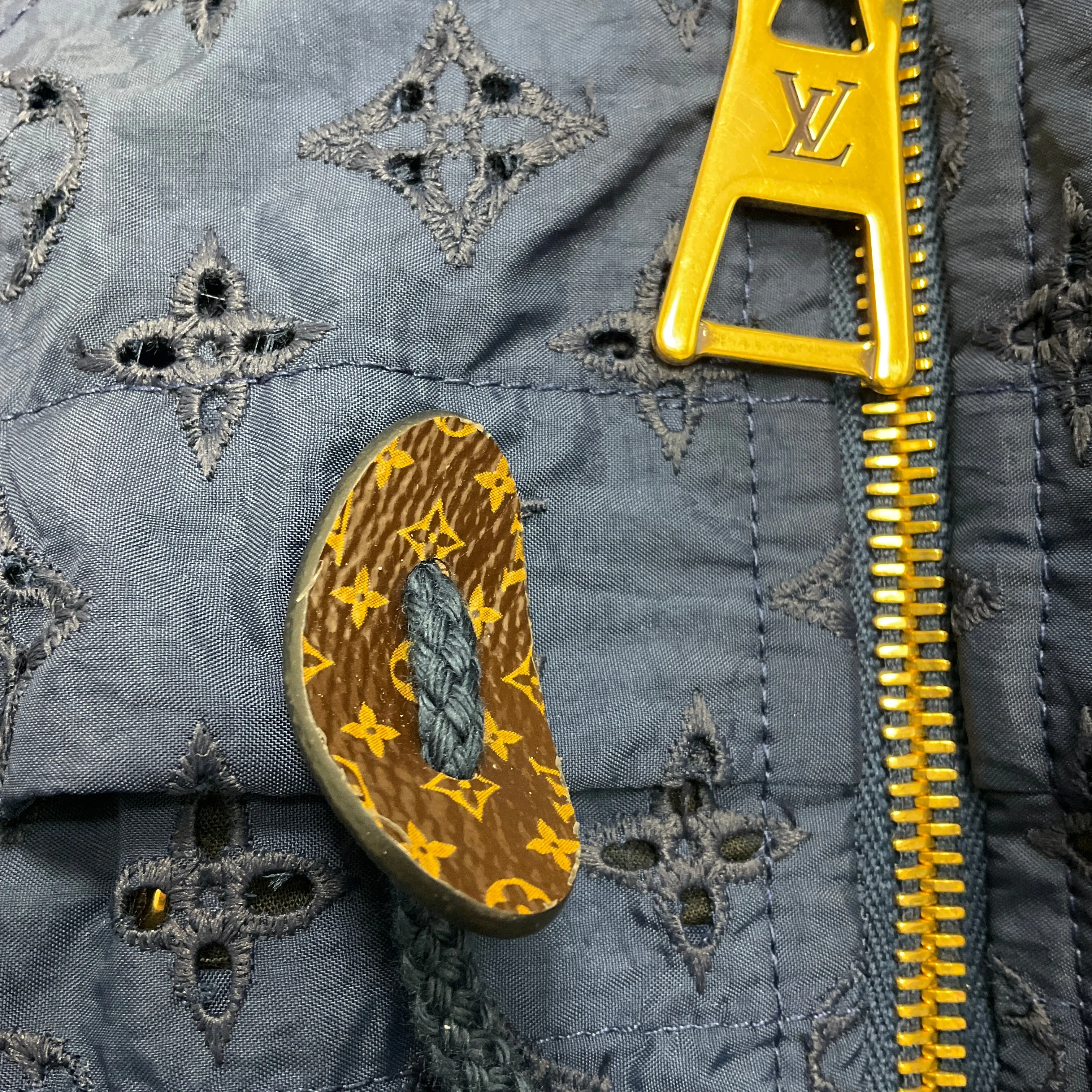 Louis Vuitton Navy Blue Hooded Zip-front Monogram Eyelet Jacket